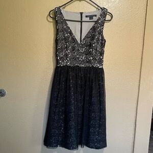 French Connection Silver Sequin Fit and Flare Mini Dress looks New